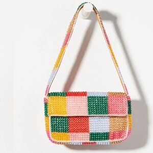 Anthropologie Colorblock Beaded Shoulder Bag
